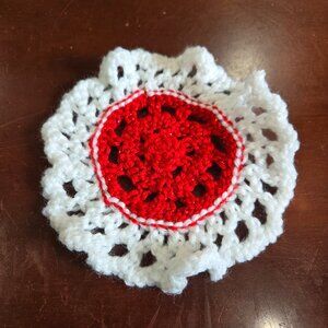 Handmade Crochet Coaster – Red & White